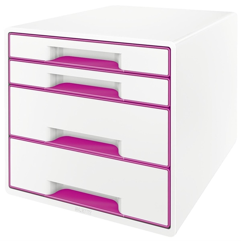Bild von LEITZ® Schubladenbox WOW CUBE, Polystyrol, mit 4 Schubladen, 287 x 363 x 270 mm, weiß/pink