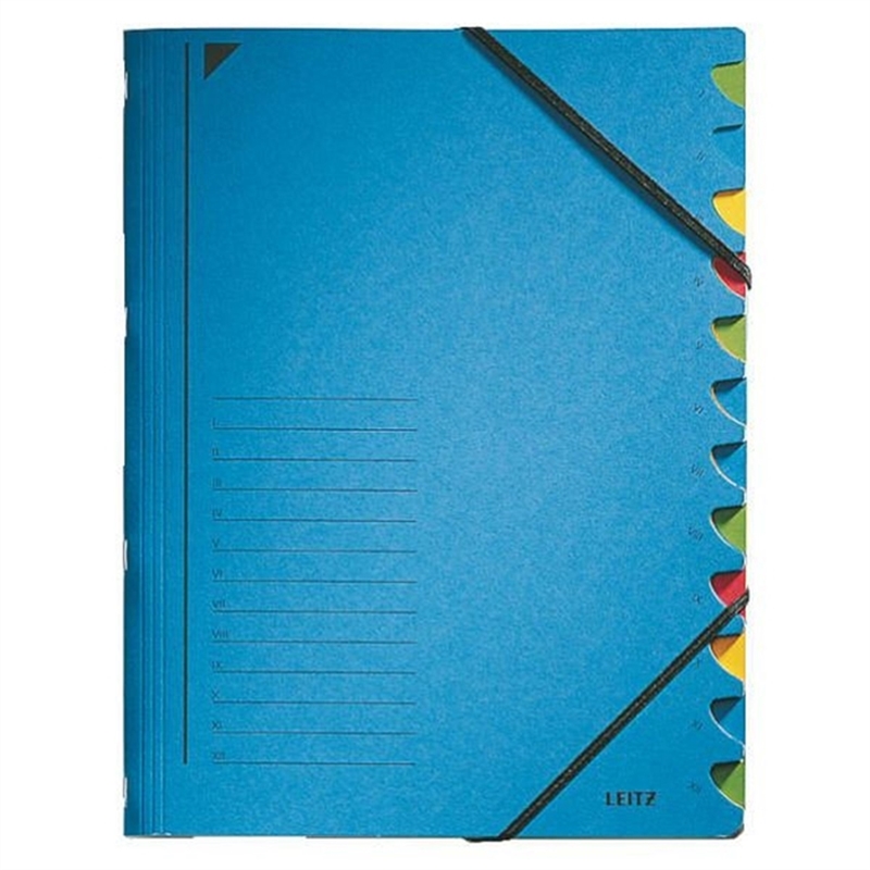 Bild von LEITZ® Ordnungsmappe, Colorspankarton, Gummizug, Eckspanngummi, A4, 12 Fächer, blau