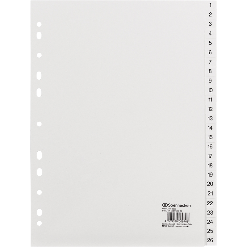 Bild von Soennecken Register 2119 DIN A4 1-52 volle Höhe PP weiß