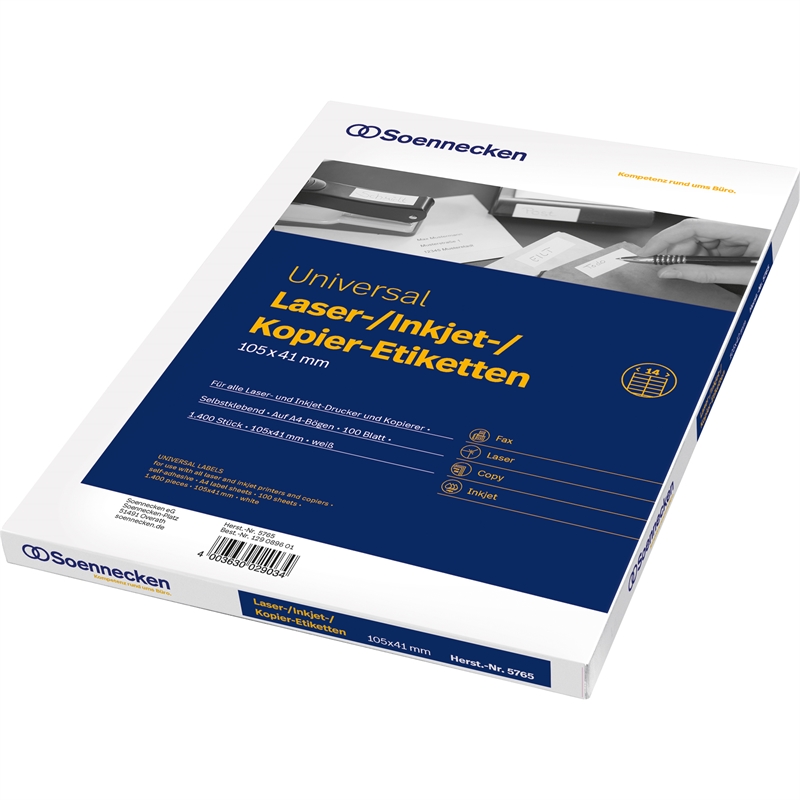 Bild von Soennecken Etikett 5765 105x41mm weiß 1.400 St./Pack.