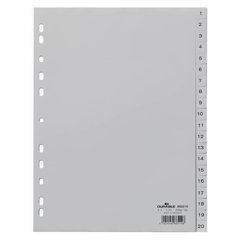 Bild von Durable Zahlenregister - PP, 1 - 20, grau, A4, 20 Blatt