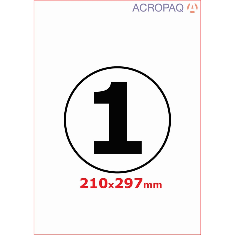Bild von ACROPAQ LABELS - 100 A4 x 1 label = 100 selbstklebende weiße Etiketten 210x297mm