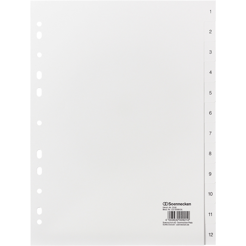 Bild von Soennecken Register 2116 DIN A4 1-12 volle Höhe PP weiß