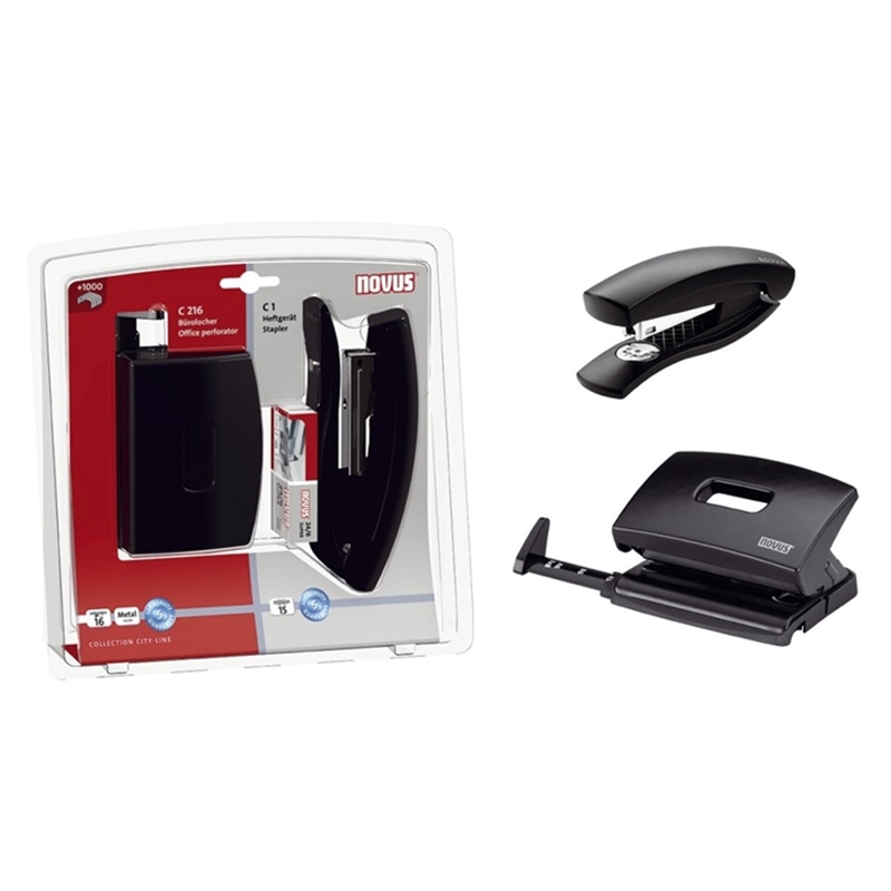 Bild von Novus® Hefter C1 + Locher C216 - schwarz, Blisterverpackung