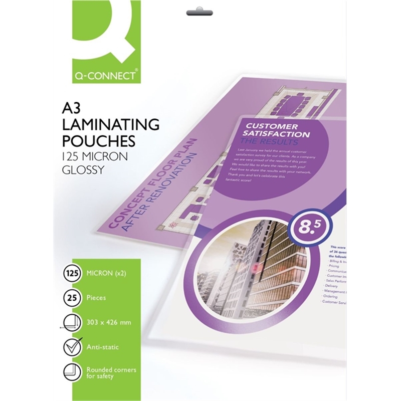 Bild von Q-Connect Heißlaminier-Folientasche - A3, 125 mym, 25 Stück